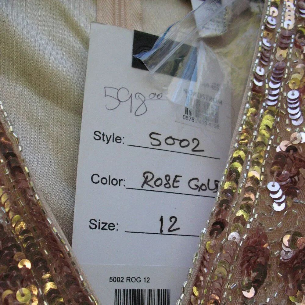 NWT Mac Duggal EMBELLISHED FRONT SLIT LONG SLEEVE GOWN ROSE Gold 12 - Picture 16 of 16